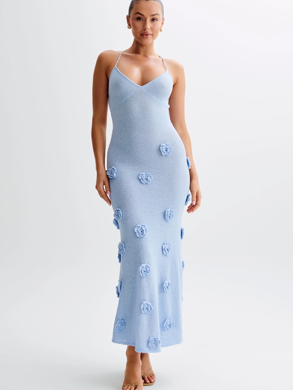 Meshki Light Blue Floral Applique Maxi Dress